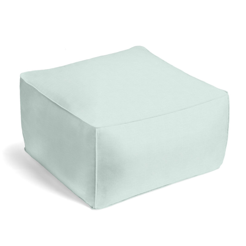 Upholstered Pouf, Mint Linen Blend/Rayon/Viscose