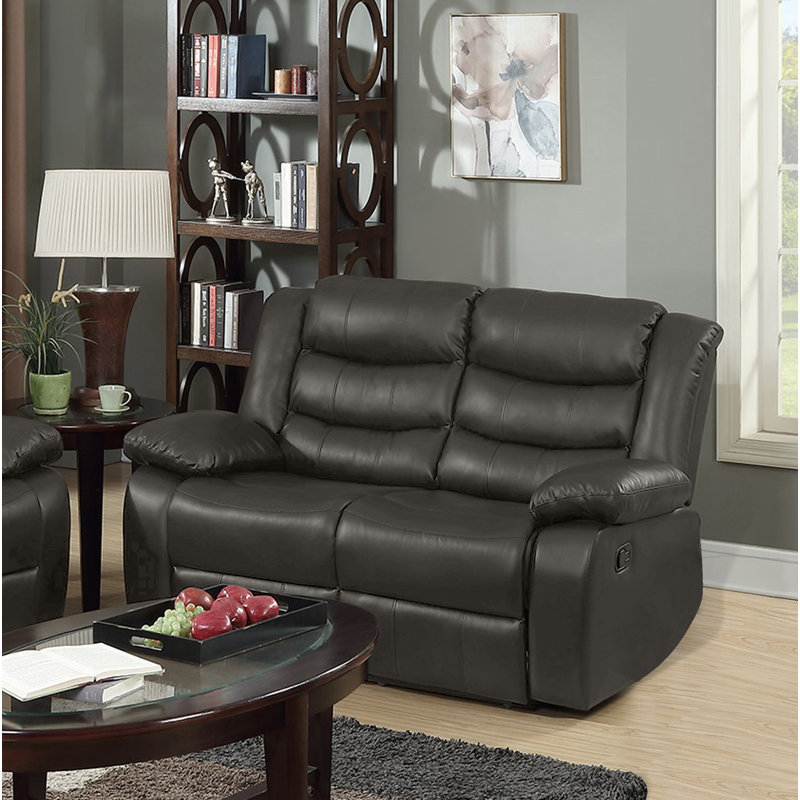 Amarien 56'' Faux Leather Reclining Loveseat, Grey Faux Leather