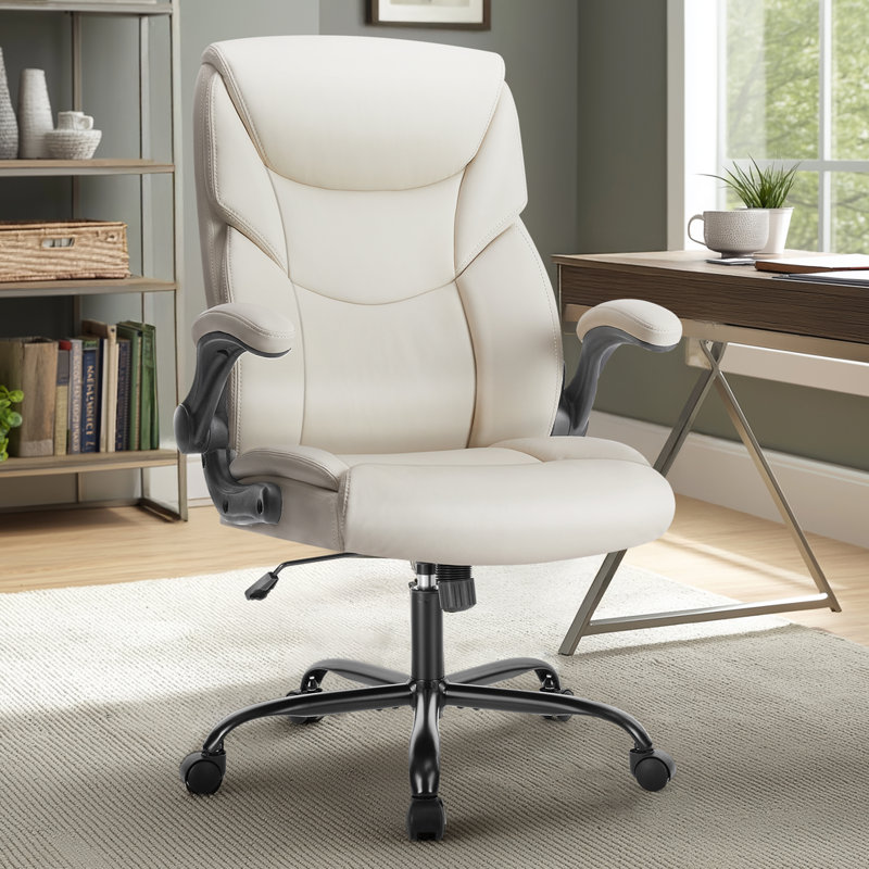 Ovidia Executive Chair with Headrest, White Faux Leather