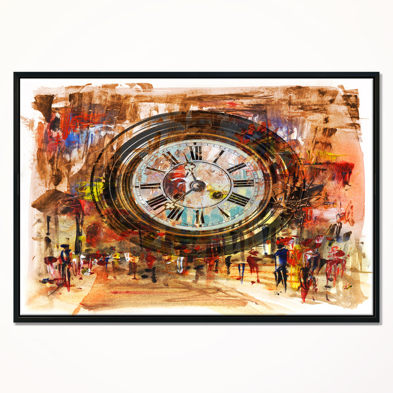 «People and Time», peinture, H 30 po x l 40 po, Cadre flottant noir