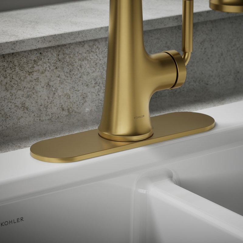 Tone Three-Hole Kitchen Faucet Escutcheon, Vibrant Brushed Brass