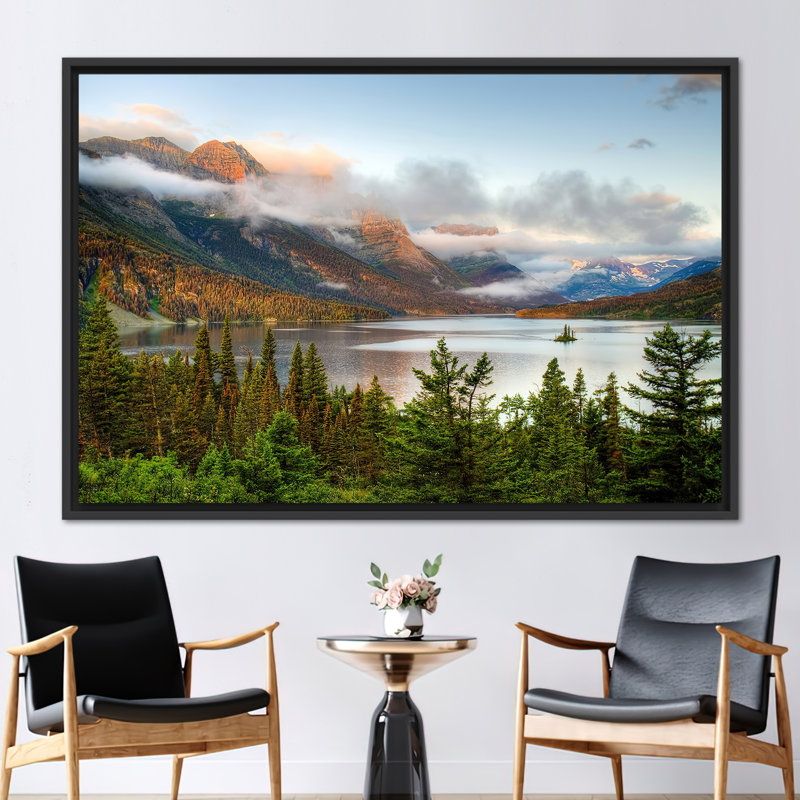 «Saint Mary Lake Wild Goose Island», reproduction d'art sur toile pour la décoration intérieure, H 22 po x l 30 po, Noir