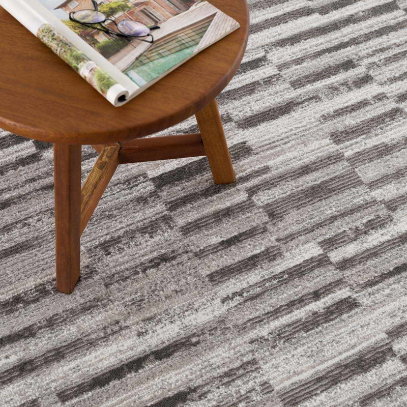 Malkhas Modern Broken Striped Charcoal Area Rug, Rectangle 6'7" x 9'