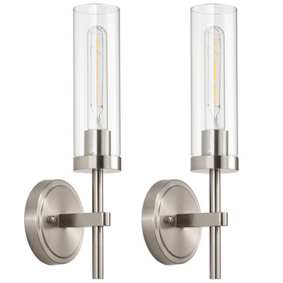 Brushed Nickel Hardwired Wall Sconces Set of 2, Modern Bathroom Sconces Dimmable Vanity Light Fixture, Farmhouse Wall Mount Lamps for Mirror(Bulb Included) 