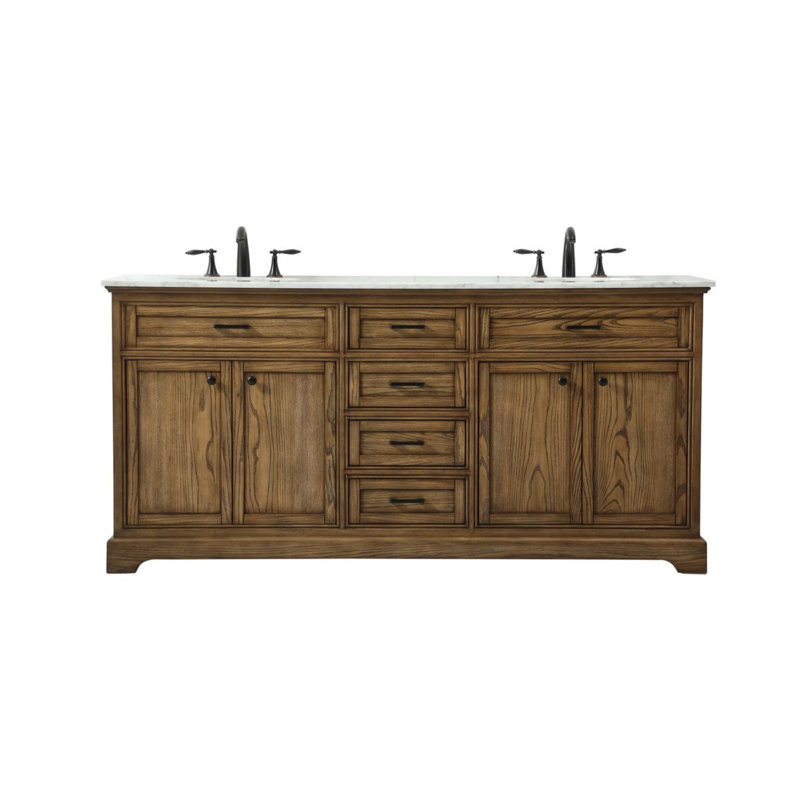 Ensemble de meuble-lavabo double 72 po Hermes, Bois flotté, Blanc de Carrare