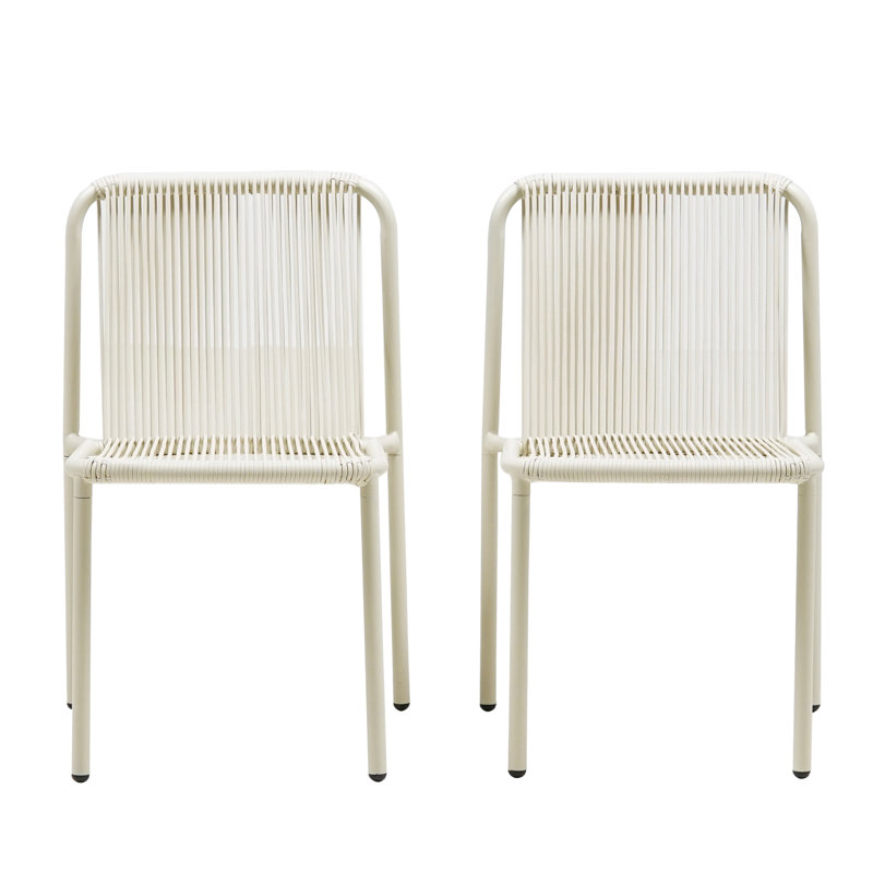 Zechariah Outdoor PE Rattan Stacking Dining Chairs, White