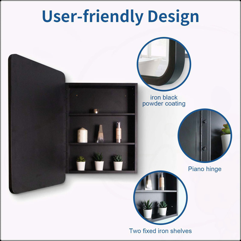 Armoire à pharmacie de salle de bain polyvalente avec plusieurs options d'installation et rangement spacieux, Noir / argenté