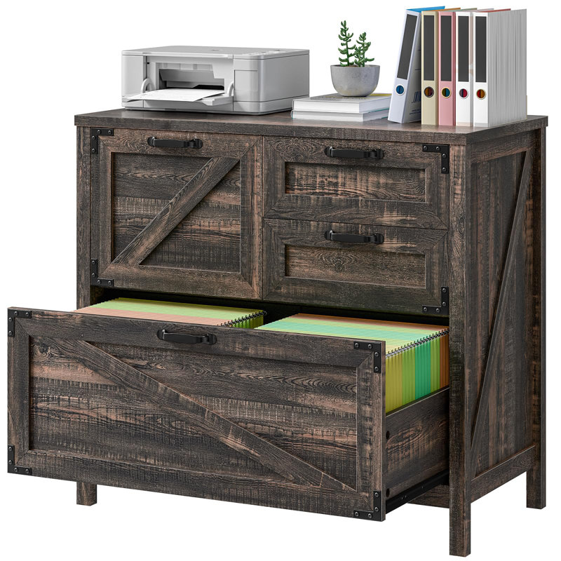 Lateral File Cabinet With 4 Drawers, Dark Rustic Oak