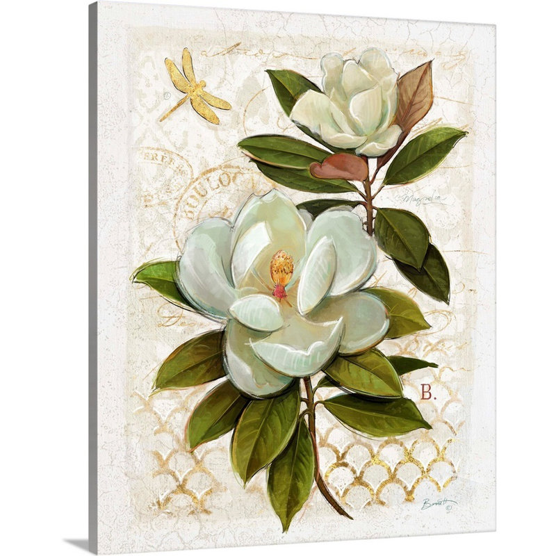 «Heirloom Magnolia» sur toile grise, Toile tendue, H 11 po x l 14 po x P 1,25 po