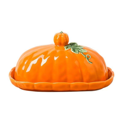 Halloween Decorations Ceramic Pumpkin with Lid Halloween Thanksgiving Fall Decorative Covered Orange Pumpkin Shaped for Kitchen Countertop