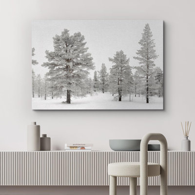 Frosted Winter Pine Tree Forest Serene Snow Nature Landscape Decor Illustration Modern Art Picture