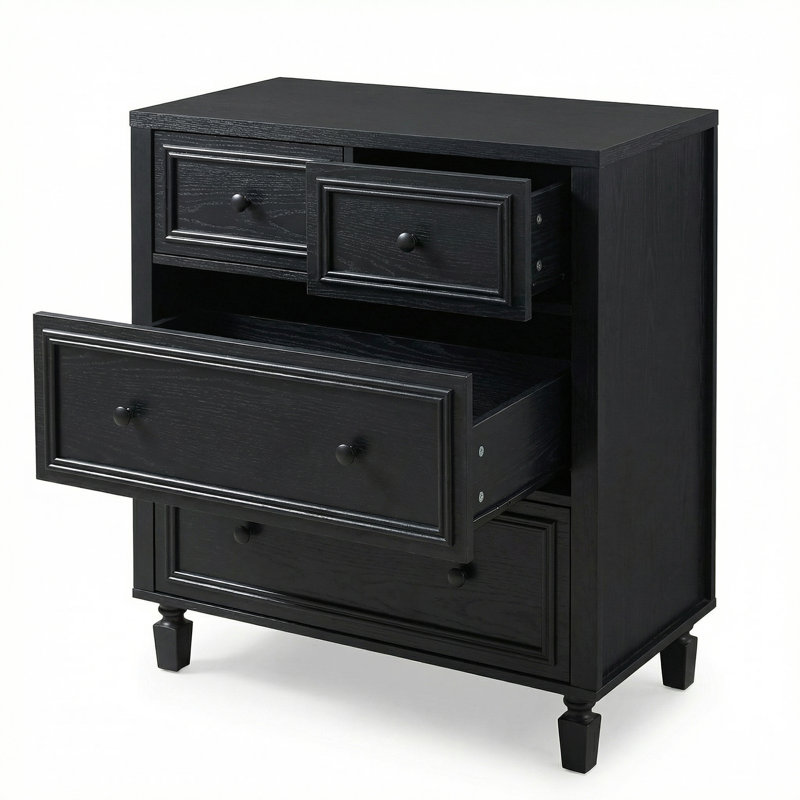 Commode haute 4 tiroirs avec poignées pour la chambre à coucher et le salon, Noir
