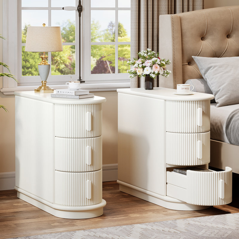 3 - Drawer Walnut End Table (Set of 2), White