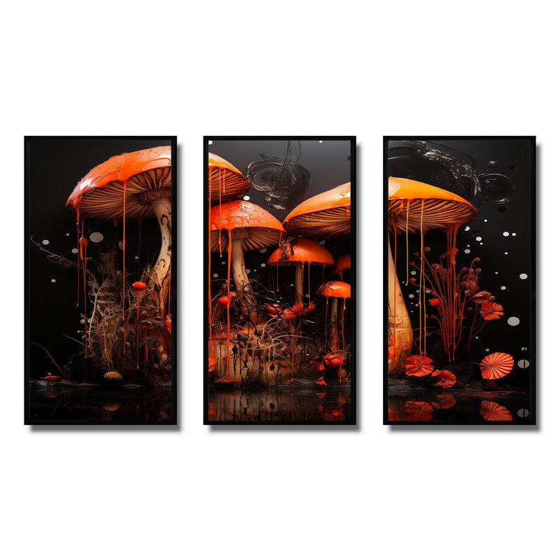 Mushroom Dreamscape Forest IV - Fantasy, art mural, H 28 po x l 36 po, Cadre flottant noir