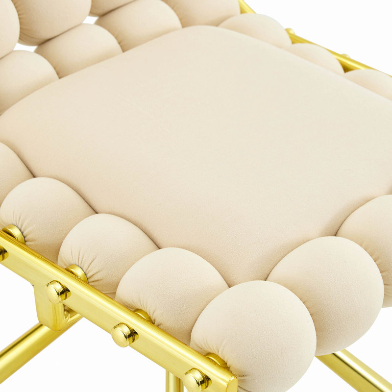 Ensemble de 2 fauteuils d'appoint pivotants capitonnés à bulles crème, fauteuil sans accoudoirs en velours moderne avec structure en métal doré pour salle à manger, salon et coiffeuse