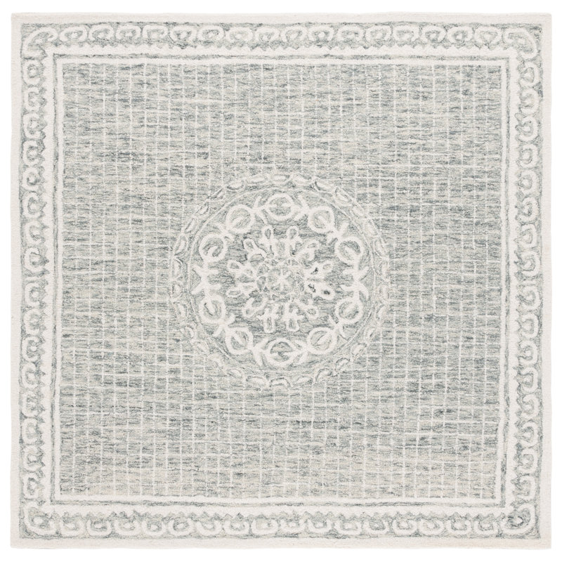 Fernet Ebony Hand Tufted Wool & Cotton Damask Rug, Square 6'