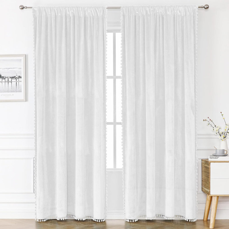 Aleria Velvet Room Darkening Curtain Pair, 52" W x 96" L, White