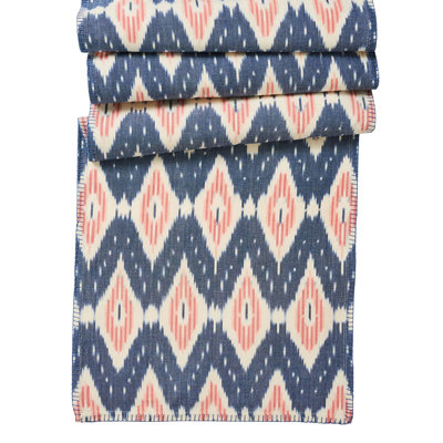 Ikat 18" x 90" Table Runner - Blue/Pink
