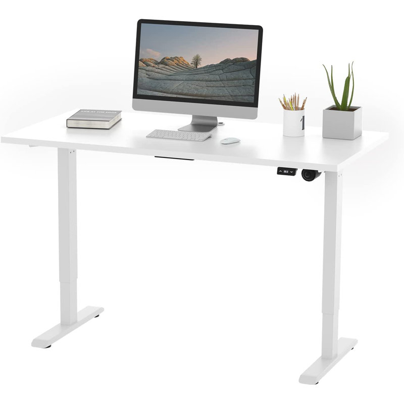 Midtown Value Height Adjustable Standing Desk, Single Motor, 48x24, White Top with White Frame, 46.25" H x 24" W x 48" D