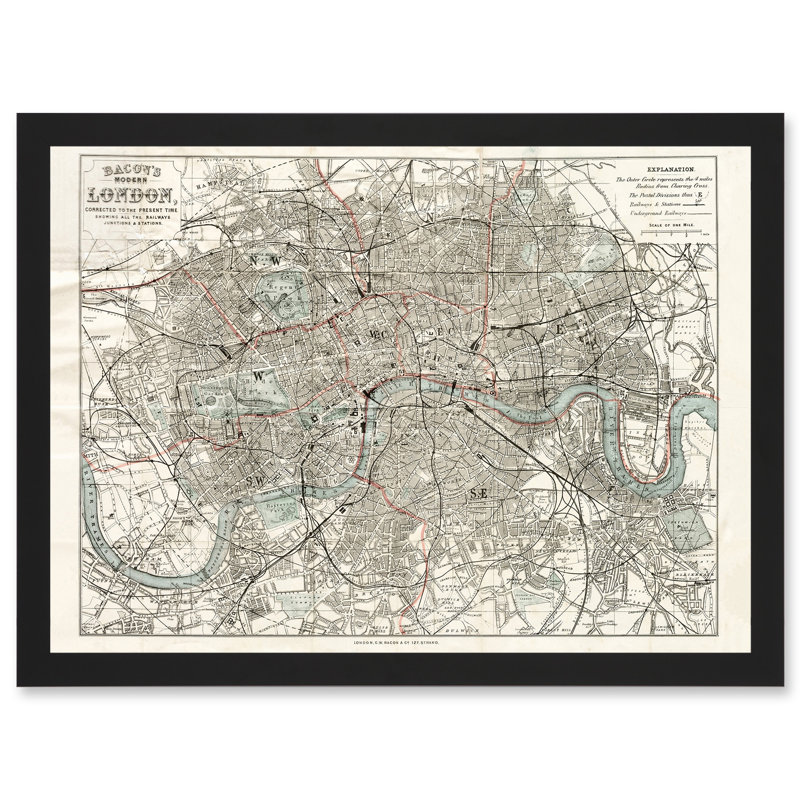 Map Bacon 1883 Modern London City England Plan Chart - Single Picture Frame Print