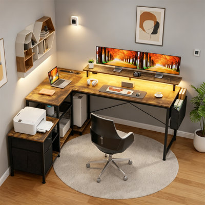 L-Shaped Metal Base Computer Desk