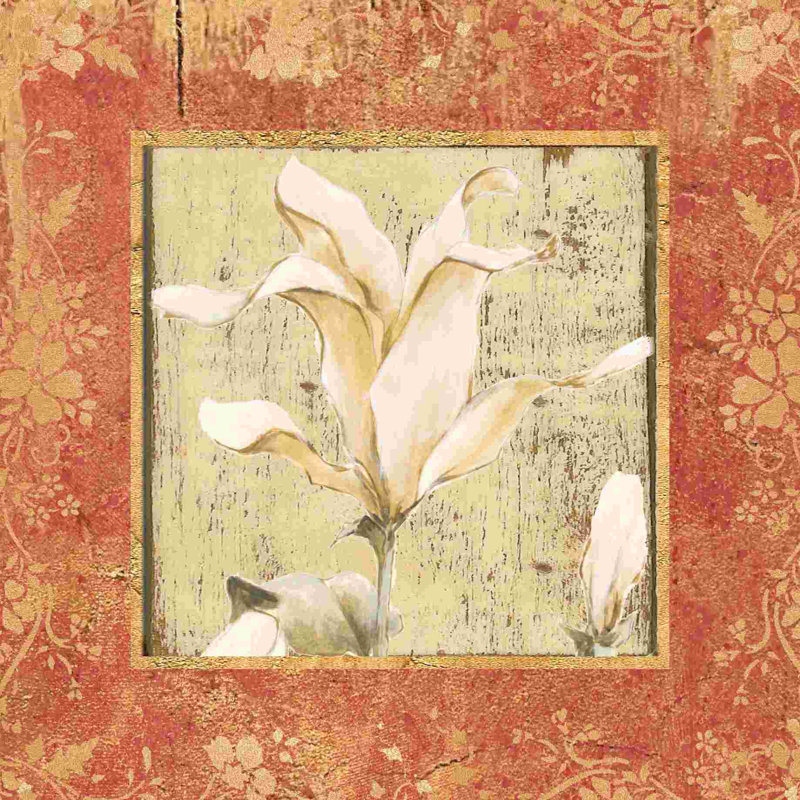 «White Flower on Cream 1» - peinture sur toile tendue, H 12 po x l 12 po