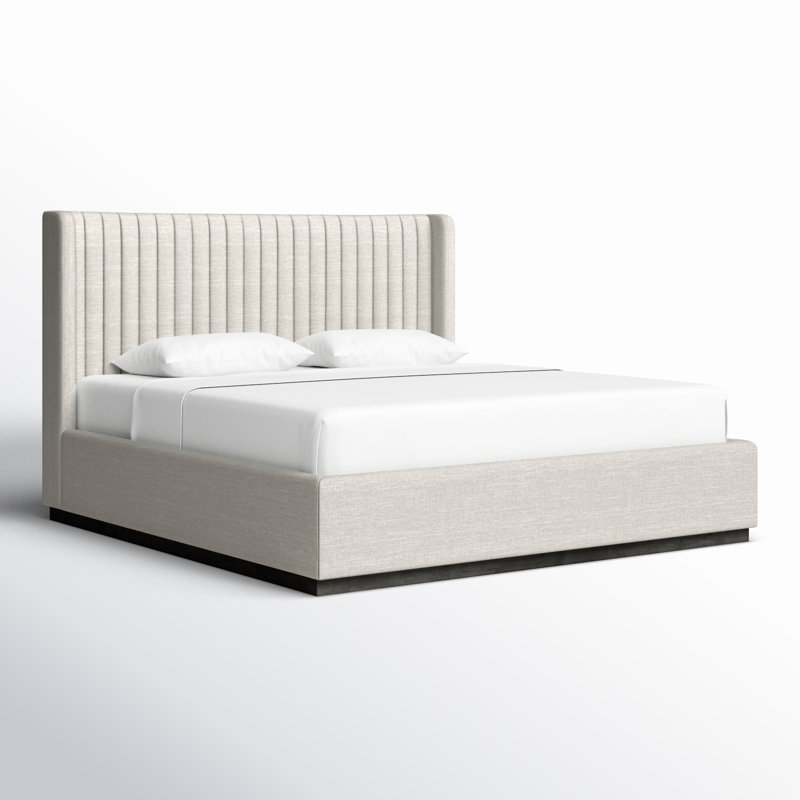 Lit à panneaux tapissier Chamblis, Très grand, Tissu texturé en lin beige