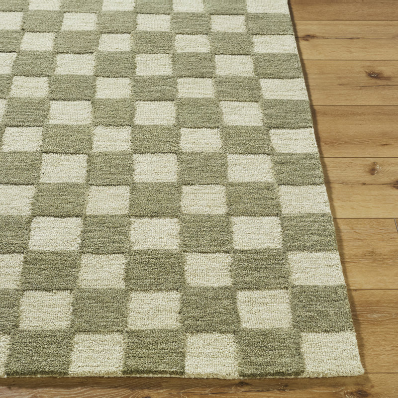 Moroccan Wool Hand Tufted Area Rug, Olive Green/Beige, Rectangle 183 x 275 cm