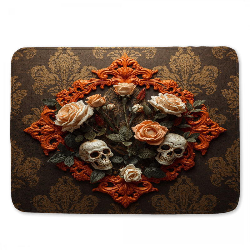 Tapis de bain Ornate Skull Roses, L 24 po x L 17 po
