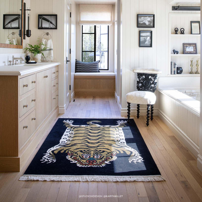 Saber Machine Woven Wool Area Rug in Black/Khaki