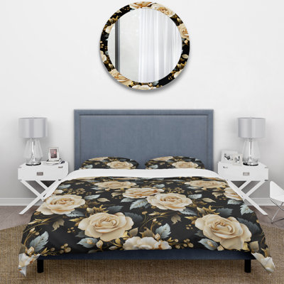 Timeless Beige Rose Elegant Bouquet I Polyester Floral Duvet Cover Set