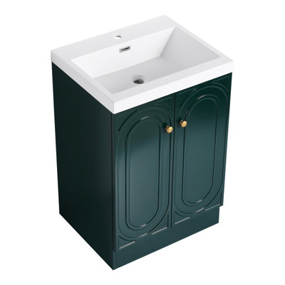 Armoire de salle de bain autoportante 24 po. Résine incluse. Conception moderne. Matériau en contreplaqué. Mécanisme de porte. Style. Lavabo. 2 portes d'armoire à fermeture en douceur