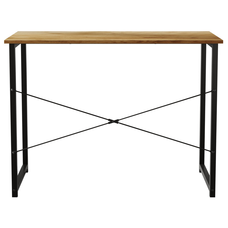39 Inch Metal Writing Desk, Light Oak, 29.33" H x 39.37" W x 19.68" D