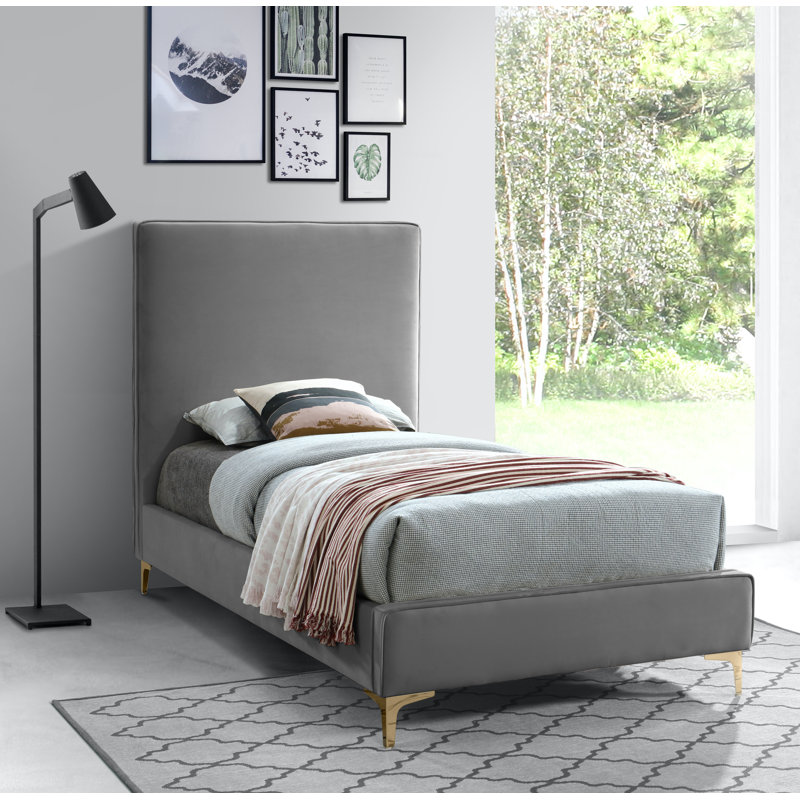 Upholstered Platform Bed, Grey Velvet, Twin
