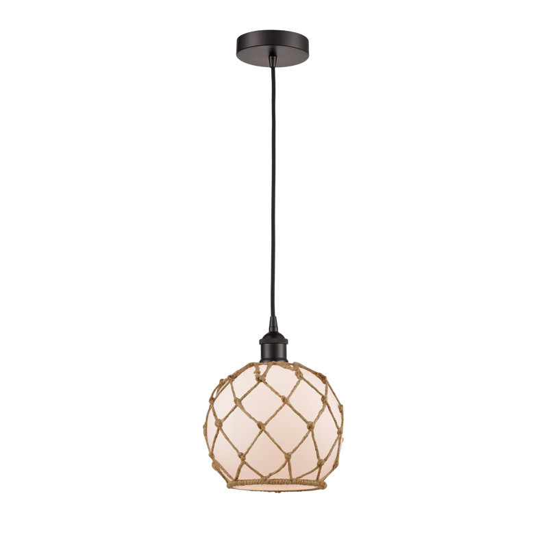 Luminaire suspendu simple à 1 lumière Haytham, Blanc / Brun, Bronze huilé