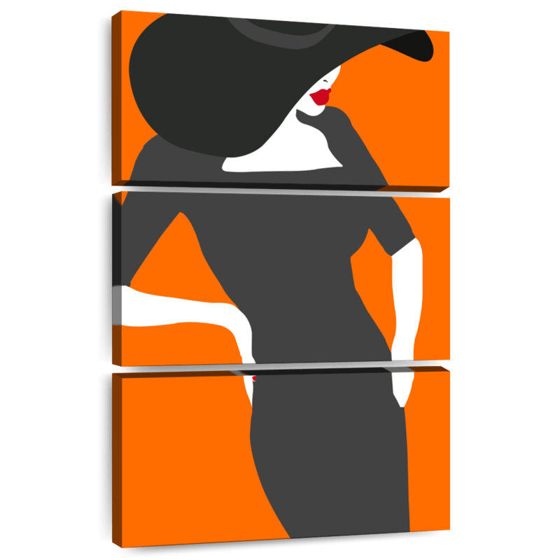 Dame de la Navette sur fond orange, H 32 po x l 20 po