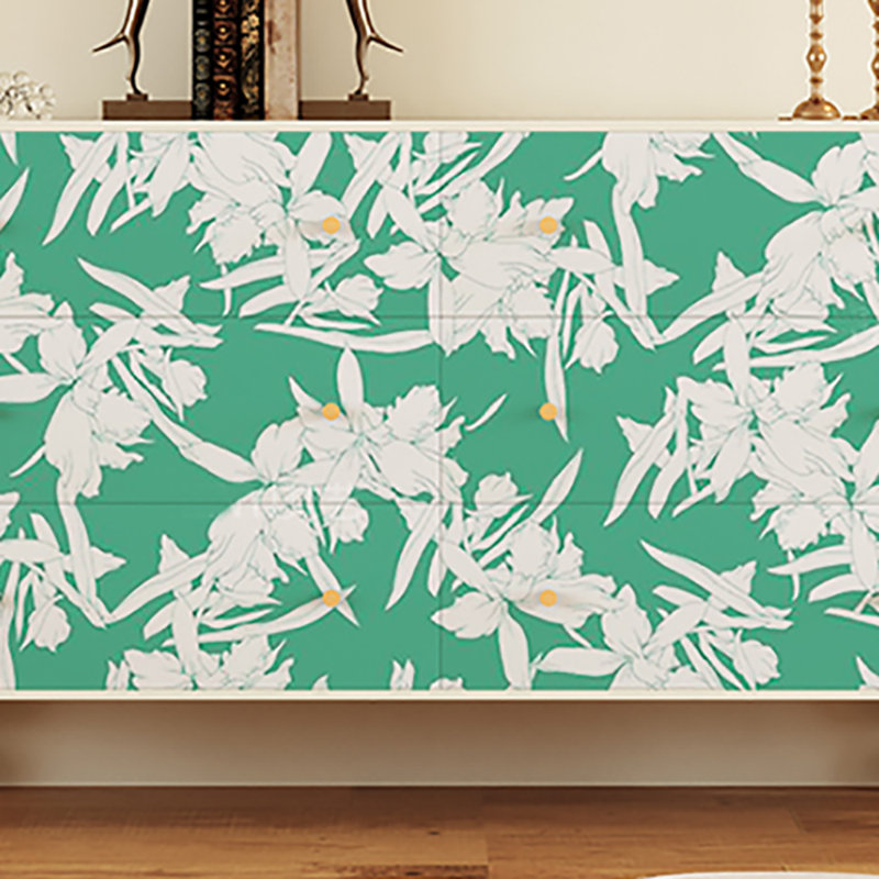 53.1in Six-drawer Sideboard, White/Green