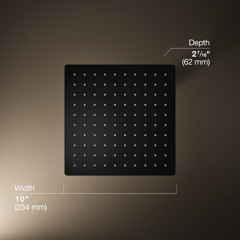 Honesty 10" Single-Function Wall or Ceiling-Mount Square Rainhead, Square Rain Showerhead 2.5 GPM, Matte Black