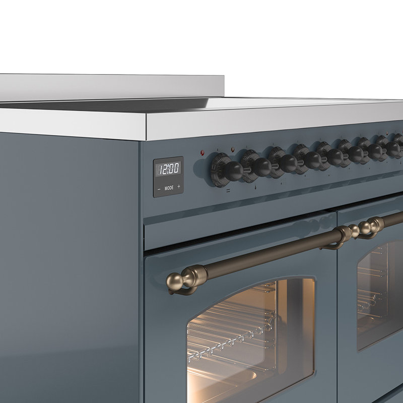 Cuisinière à induction 40 pouces avec 6 éléments à induction ILVE Nostalgie II Series (porte en verre), Gris-bleu / bronze