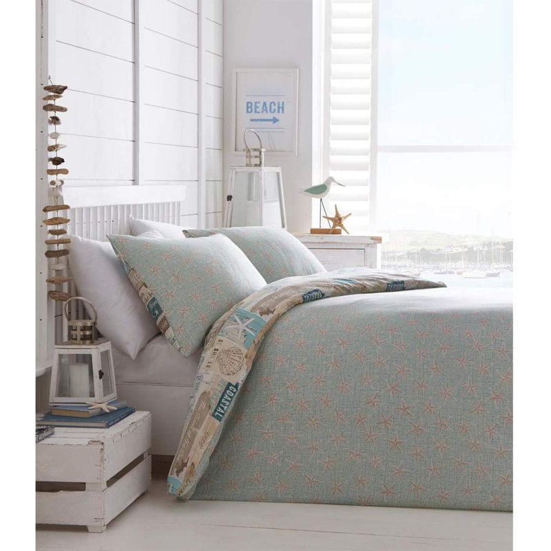 Dore Seaside Reversible Duvet Cover Set, Kingsize Duvet Cover + 2 Standard Pillowcases