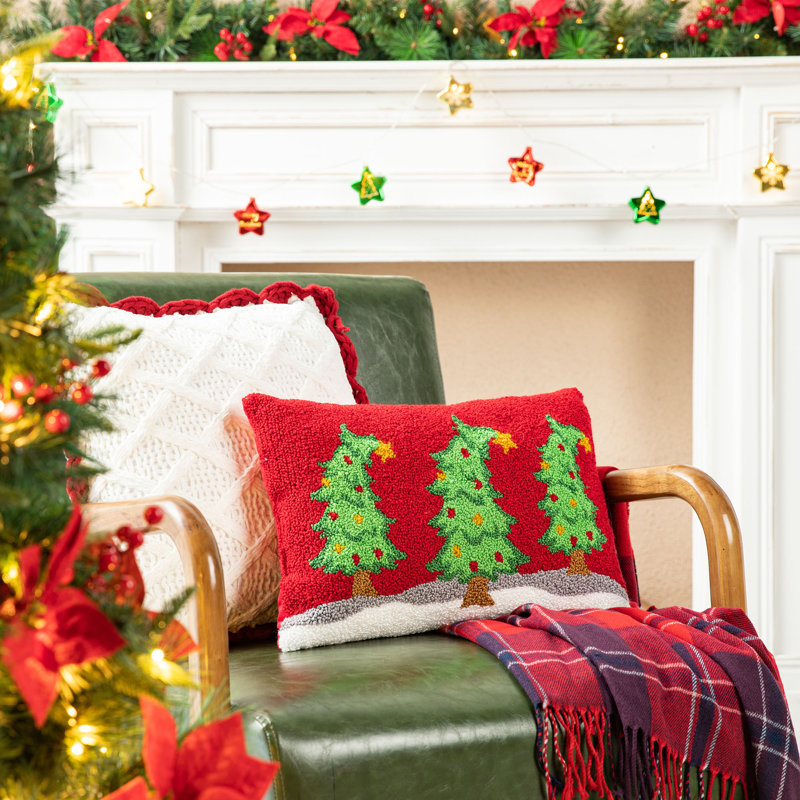 Classic Christmas Trees Hooked Rectangular Throw Pillow