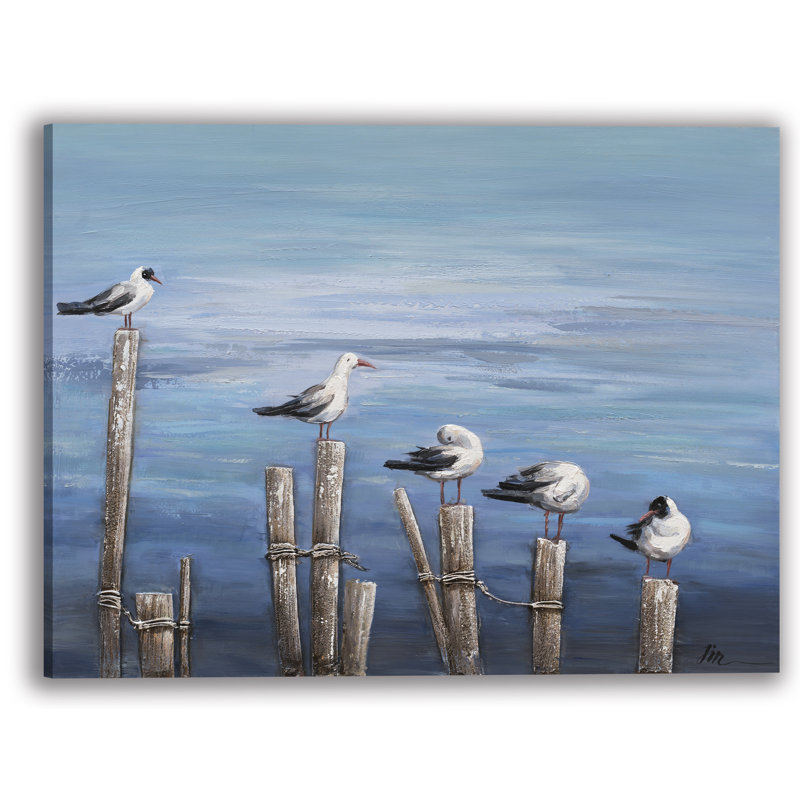 Oiseaux sur la plage - peinture sur toile tendue, H 36 po x l 48 po x P 1,5 po