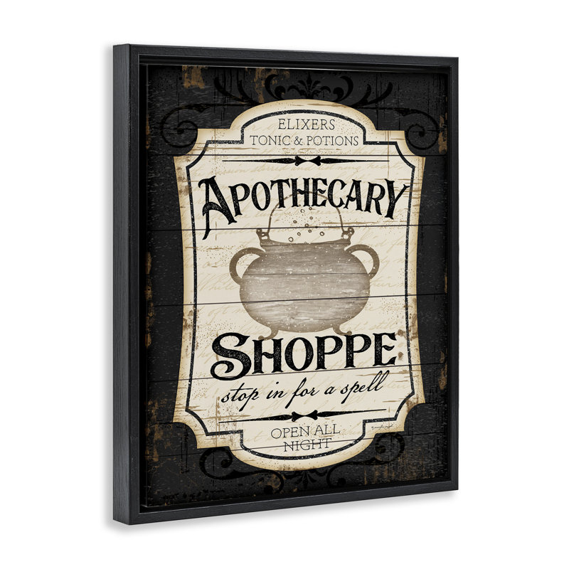 Enseigne d'apothicaire Shoppe Spooky, Cadre flottant noir de jais, H 21 po x l 17 po