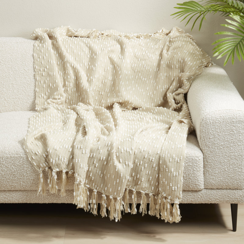Hodgkins Hand-Woven Throw with Fringe , Vanilla