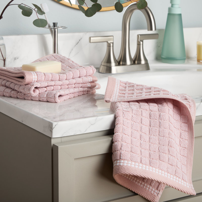 TOWN & COUNTRY EVERYDAY 4-Piece Textured Windowpane Washcloth Set, 13x13-Inch, 100% Cotton, Blush