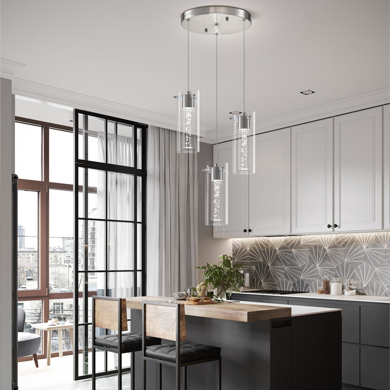 Luminaire suspendu à DEL 3 lumières Kamarian, Nickel brossé