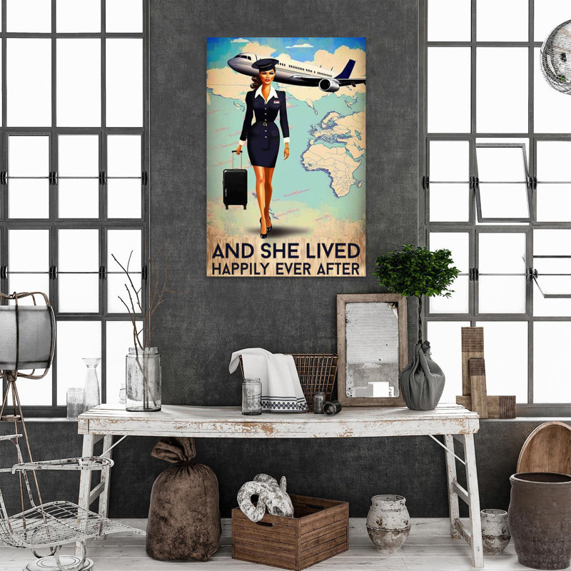 «Flight Attendant Happily Ever After» - 1 pièce Rect Flight Attendant Happily Ever After - 1 pièce, reproduction d'art graphique sur toile tendue sur toile tendue