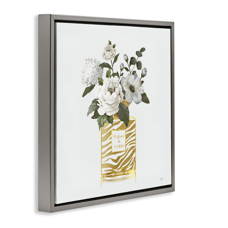 Cadre flottant chic avec bouquet de parfums, design par Nan, Cadre flottant gris lustré, H 18 po x l 18 po