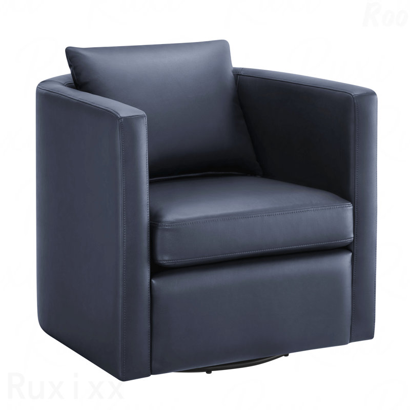 Fauteuil d'appoint cylindrique à fonctions rotatives dans des bureaux élégants - Bleu nuit revêtu de cuir artificiel, Bleu