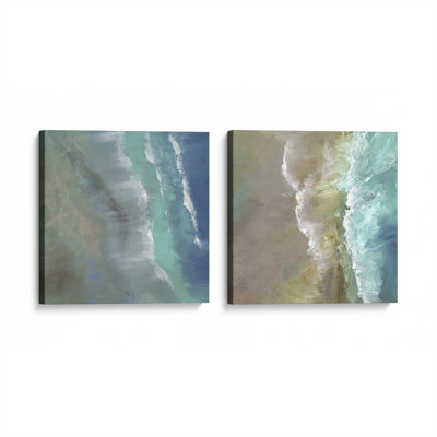 Waves Meeting the Shore Set of 2 Canvas Prints in a White Frame, 24" x 24"